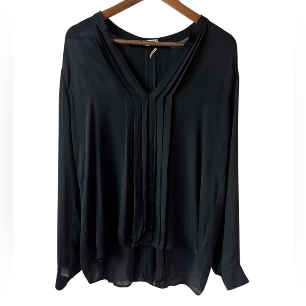 L’AGENCE 100% Silk Semi-Sheer Long Sleeve Blouse